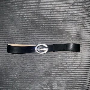 Guess Logo Rhinestone G Black Leather Belt - Size M